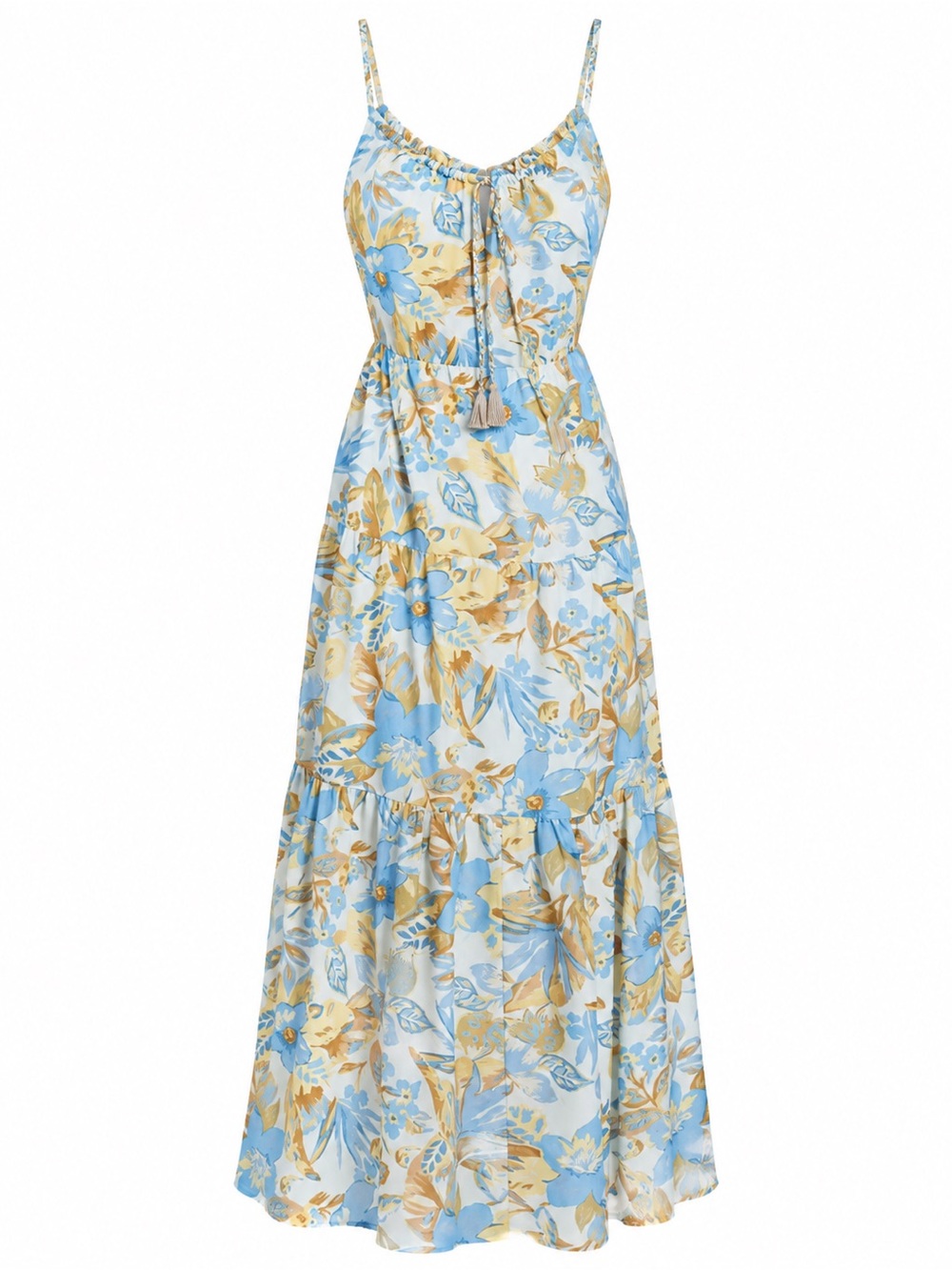 Faherty Blue and Cream Floral Maxi Dress